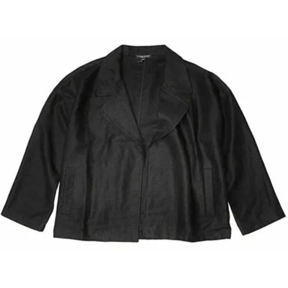 278.00 NWT EILEEN FISHER M ORGANIC BLACK LINEN DRAPE JACKET VERY NICE - Picture 4 of 11